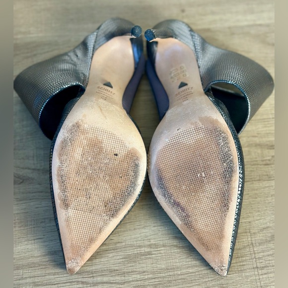 SCHUTZ Quereda Women’s Silver Metallic Heeled Leather Sole Mules Size 9B - Picture 10 of 12
